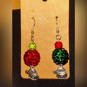 Elegant Red and Green Beaded Christmas Earrings